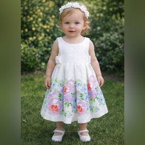 Janie And Jack Dress Sz 18 - 24 Months Girls Floral White Chic Wedding Easter